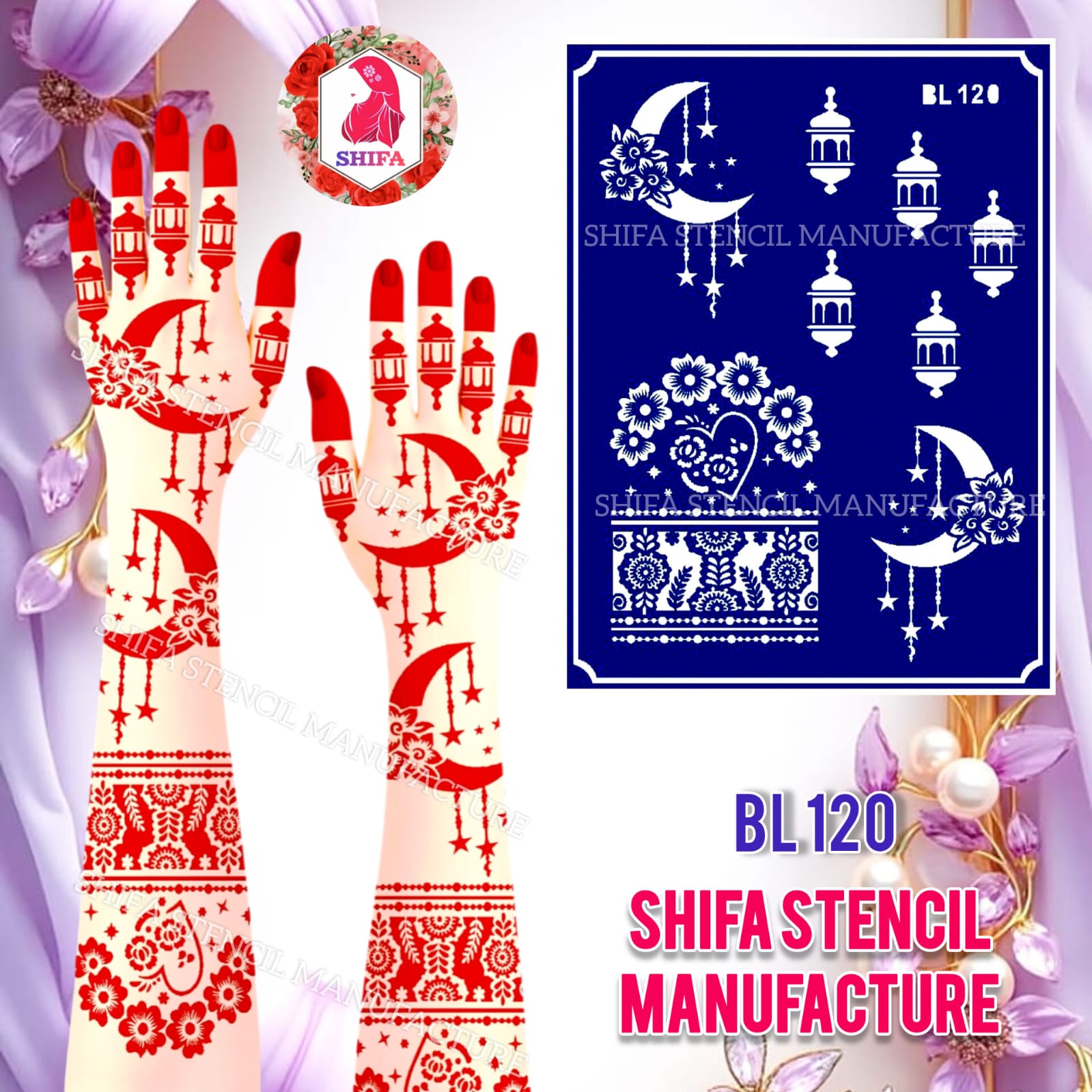 BL120 Luna Lantern Romance Henna Sticker Overview Henna Stencil - Shifa Stencil